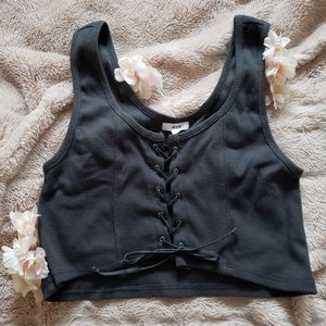 Charcoal Lace-up Crop Top